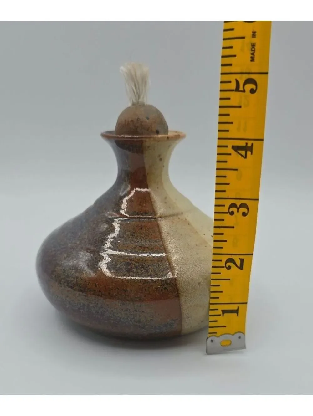 Vintage Hanselmann Pottery Stoneware Oil Lamp Signed